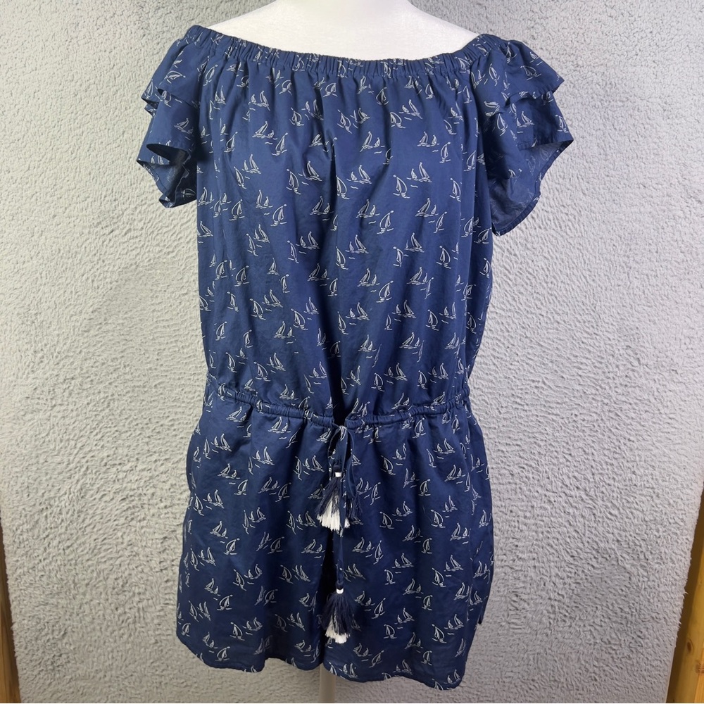 Vineyard Vines Romper Womens Large Blue Sailboat Print Off The Shoulder Nautical